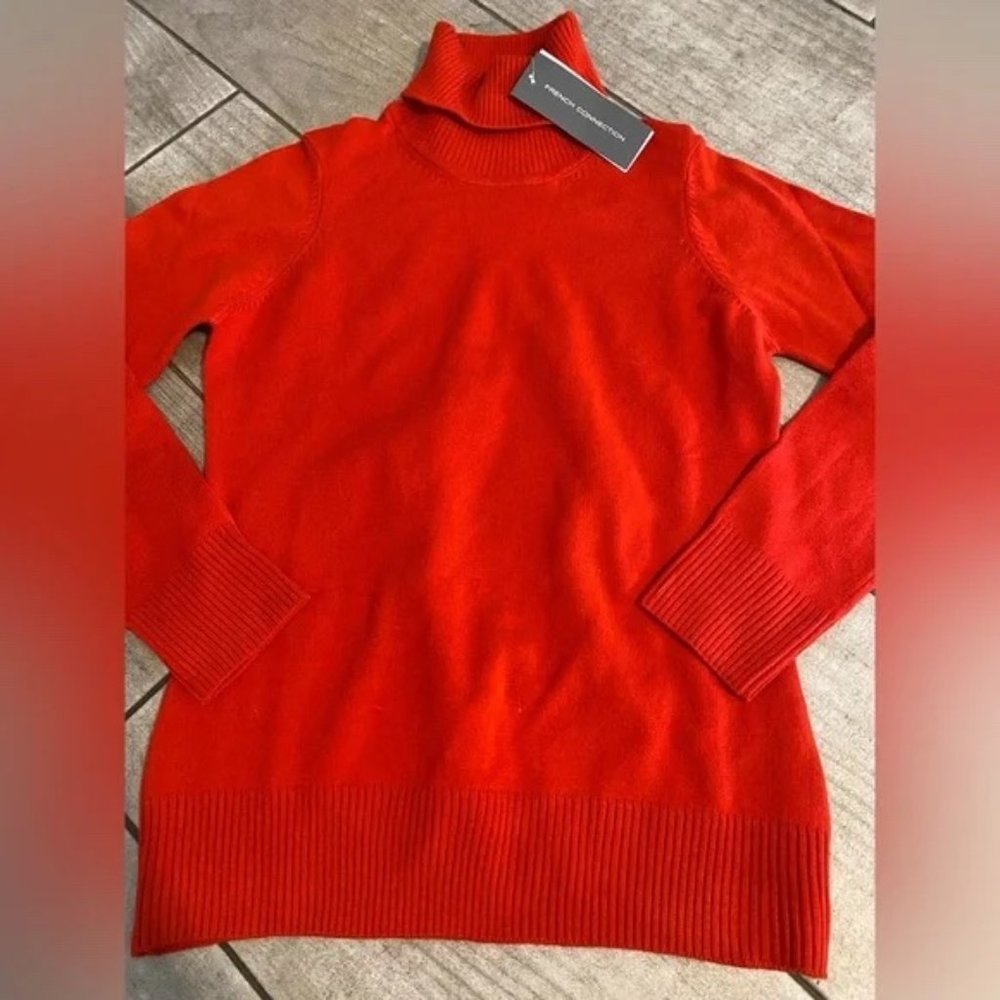 NWT French Connection Women's Baby soft Turtleneck Tunic Sweater Red Sz M